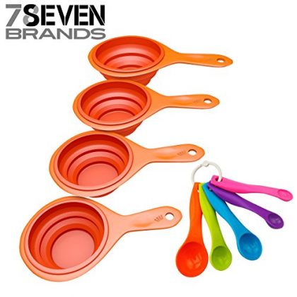 9 PIECE Collapsible Silicone Measuring Cup and Spoon Set. High End. Assorted Colors. SUPER VALUE!