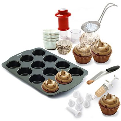 Kitchen Gems Cupcake Baking and Decorating Fun Gift Set Kit – Includes 7 Essential Items for Baking and Decorating Cupcakes