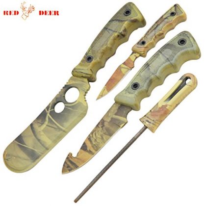 Camping/Butcher’s & Hunting Knife Kit with CASE – 5 Piece – Forest Camo