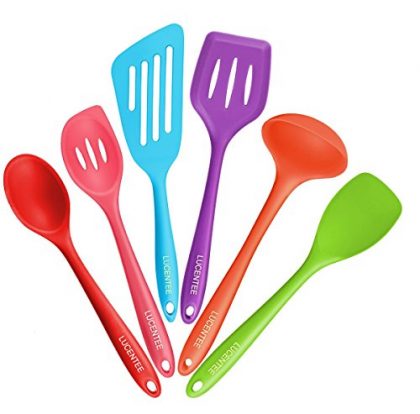 Lucentee® 6-Piece Silicone Cooking Set – 2 Spoons, 2 Turners, 1 Spoonula / Spatula & 1 Ladle – Heat Resistant Kitchen Utensils (Multicolor)
