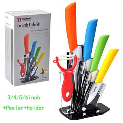 [Bear Life] Ceramic knives Ceramic knife set Include 1x Peeler,1x 3 inch Peel Knife, 1x 4 inch Paring Knife, 1x 5 inch Utility Knife, 1x 6 inch Chef Knife and 1x Acrylic Knife Holder in Retail Package