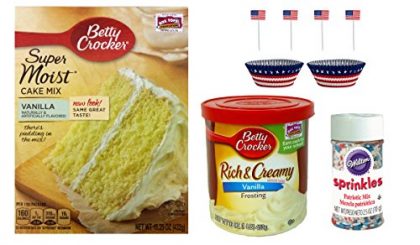 American Flag USA Patriotic Cupcake Baking Bundle Includes Cake Mix, Frosting, Sprinkles and 24 Cupcake Liners & Picks (Vanilla)