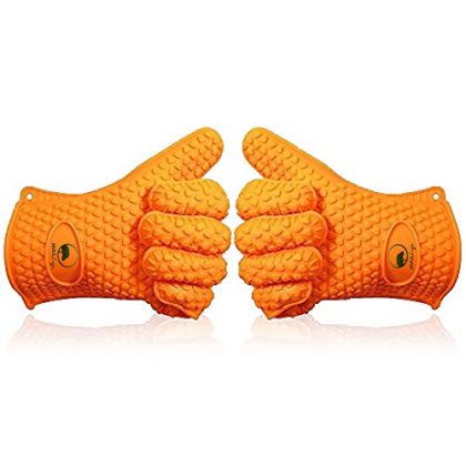 MASlife Silicone BBQ Oven Cooking Gloves- Heat Resistant – BBQ Grill- Waterproof, Camping, Indoor-Outdoor Grilling, High Temperature Work Gloves- Unisex – One Size Fit All- Orange(1 Pair)