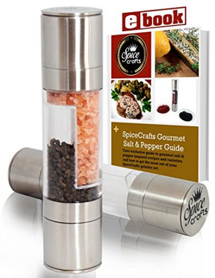 SpiceCrafts Salt & Pepper Grinder Set – Stainless Steel – Clear Acrylic Body – 2 in 1 Dual Action