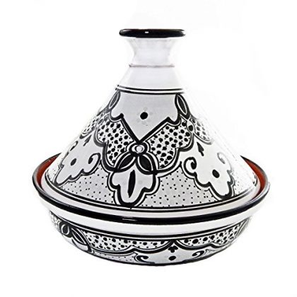 Le Souk Ceramique Cookable Tagine, 12-Inch, Black and White Sabrine Design