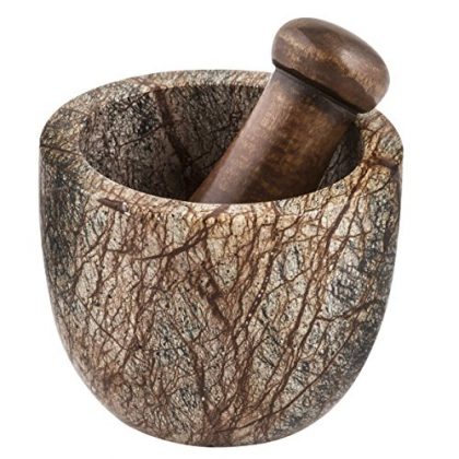 Thirstystone Mortar and Pestle Brown Forest Marble and Sheesham Wood, Multicolor